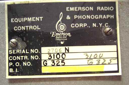 HP400A property tag showing Emerson Radio