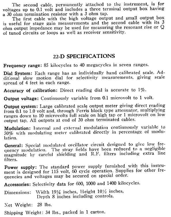 Ferris 22D signal generator catalog description