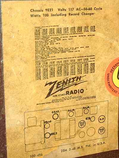 Zenith model 9H988R LP uses chassis 9E21