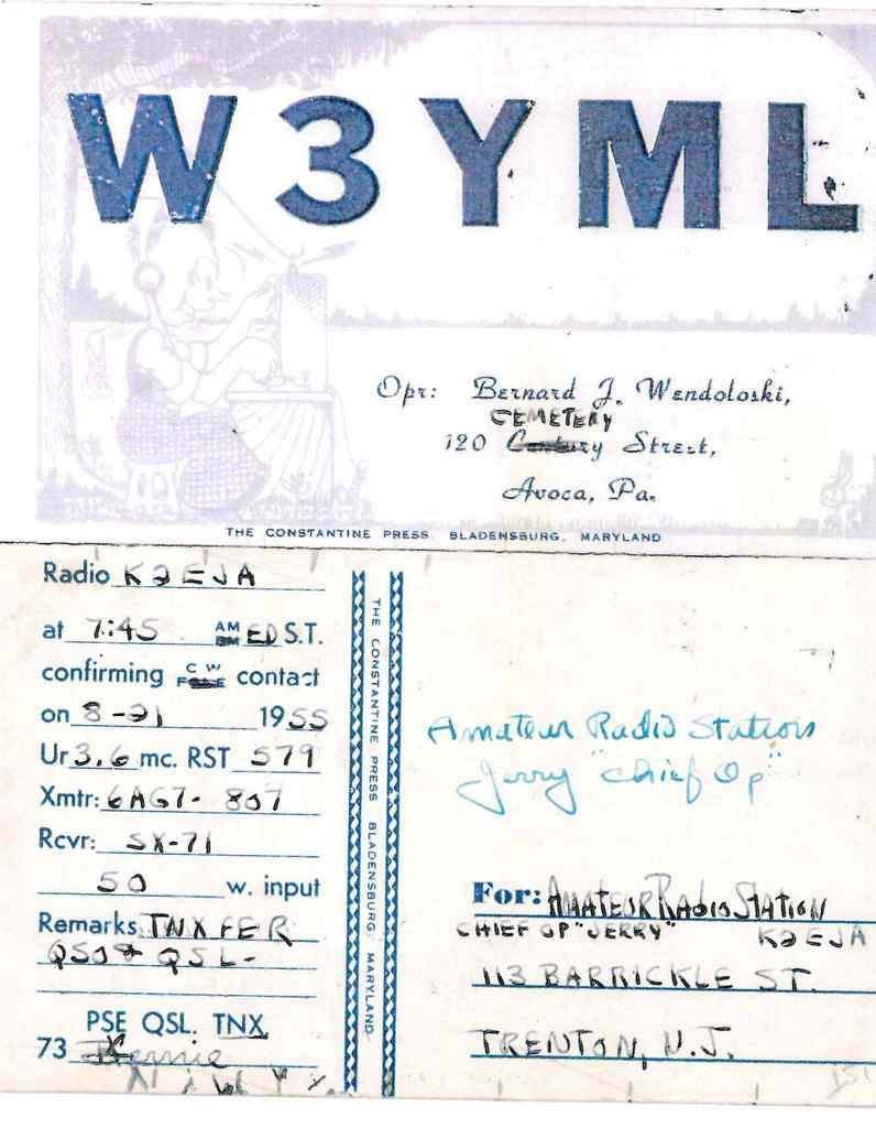 W3YML QSL card 1955